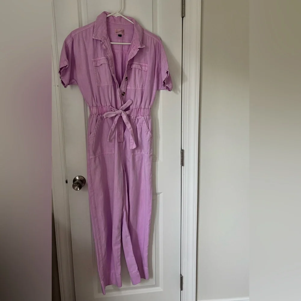 Women’s Purple Short-Sleeve Utility Jumpsuit - Picture 2 of 4
